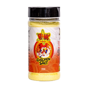 Atomic Chicken Chicken Salt rub container with white background showing the front of the label