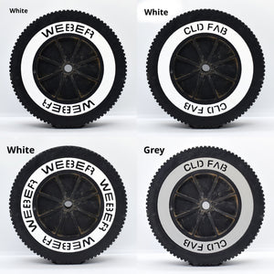 White and Grey custom weber wheel insert shown fitted in different styles.