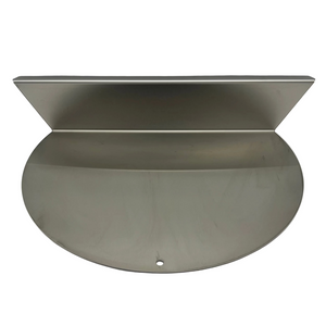 Front on view of old style 26" weber kettle offset plate in stainless