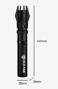 CLD FAB Jet Firelighter dimensions showing 200 mm overall length and 28 mm width and depth.