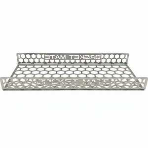 CLD Fabrication Brisket Mate Long Brisket Caddy – front view showing full-length honeycomb perforated stainless steel tray with raised end panels