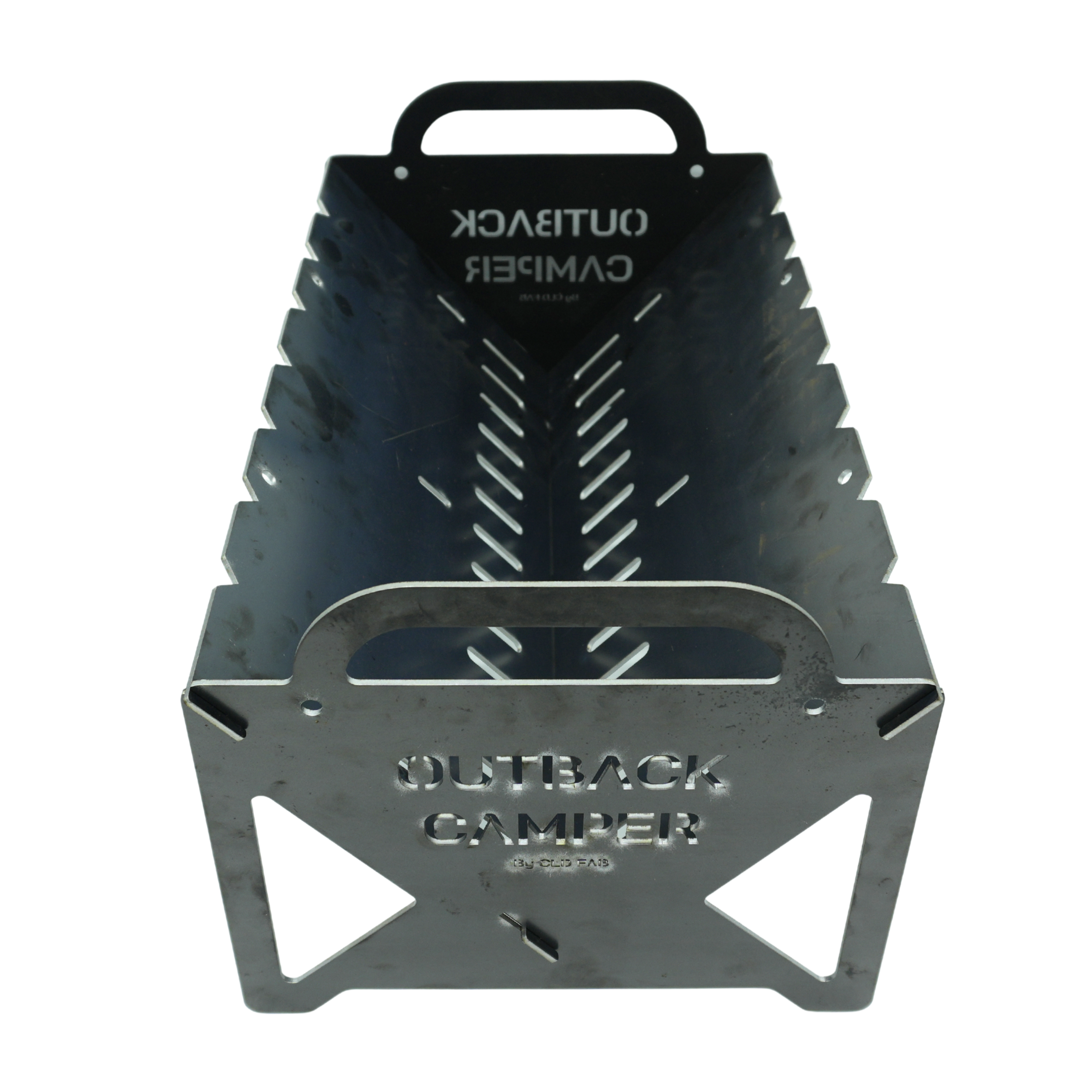 CLD Fabrication camping accessories including flat pack firepit grill and rocket stove for outdoor cooking