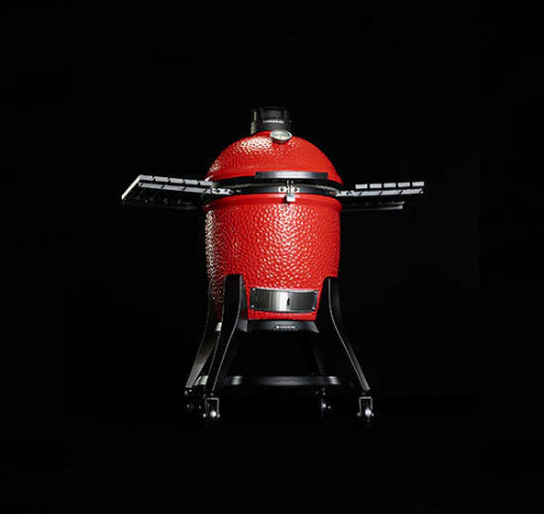 Kamado ceramic BBQ cooker with CLD Fabrication deflector plates, grates and smash plate accessories