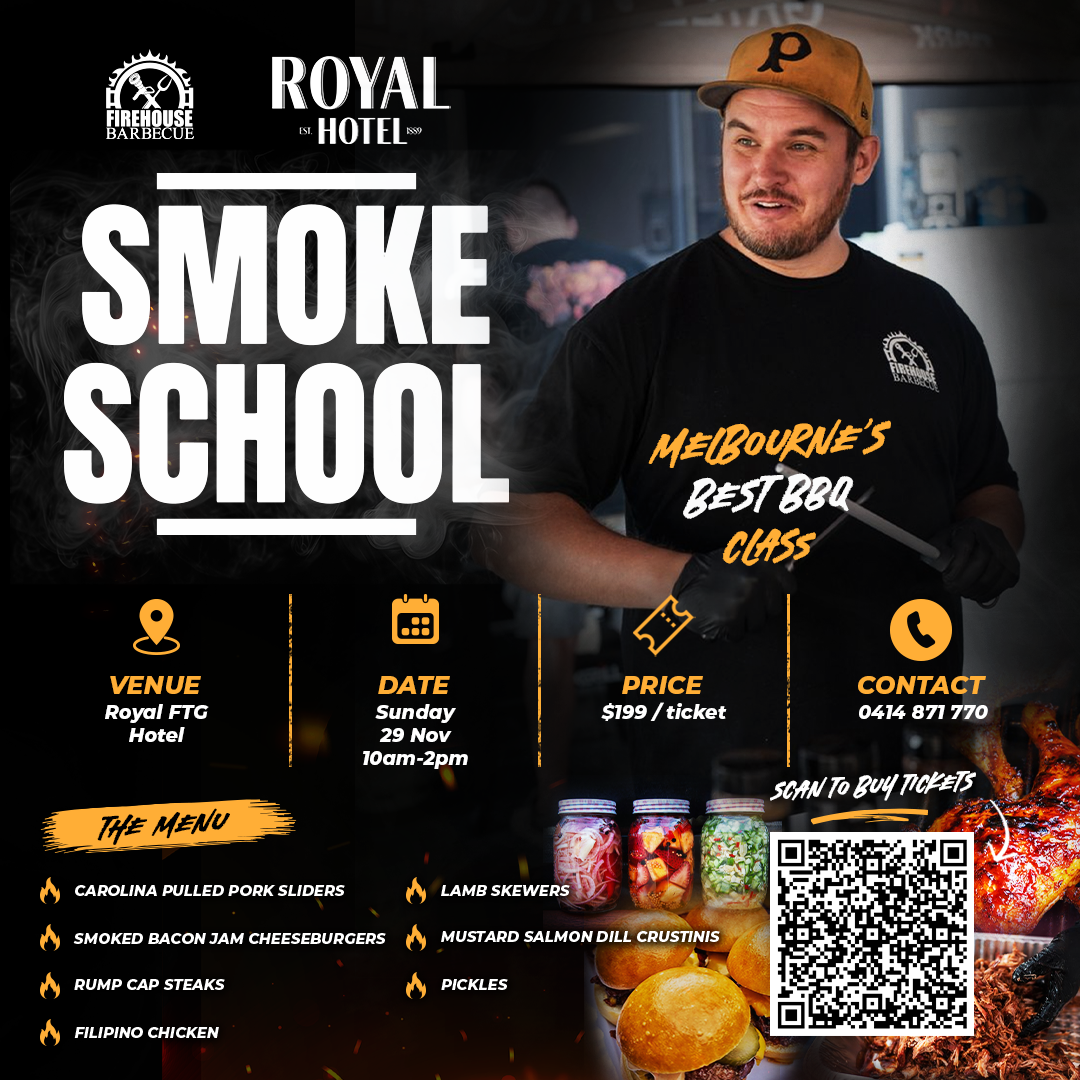 Smoke School American BBQ class event poster – Firehouse Barbecue, Melbourne