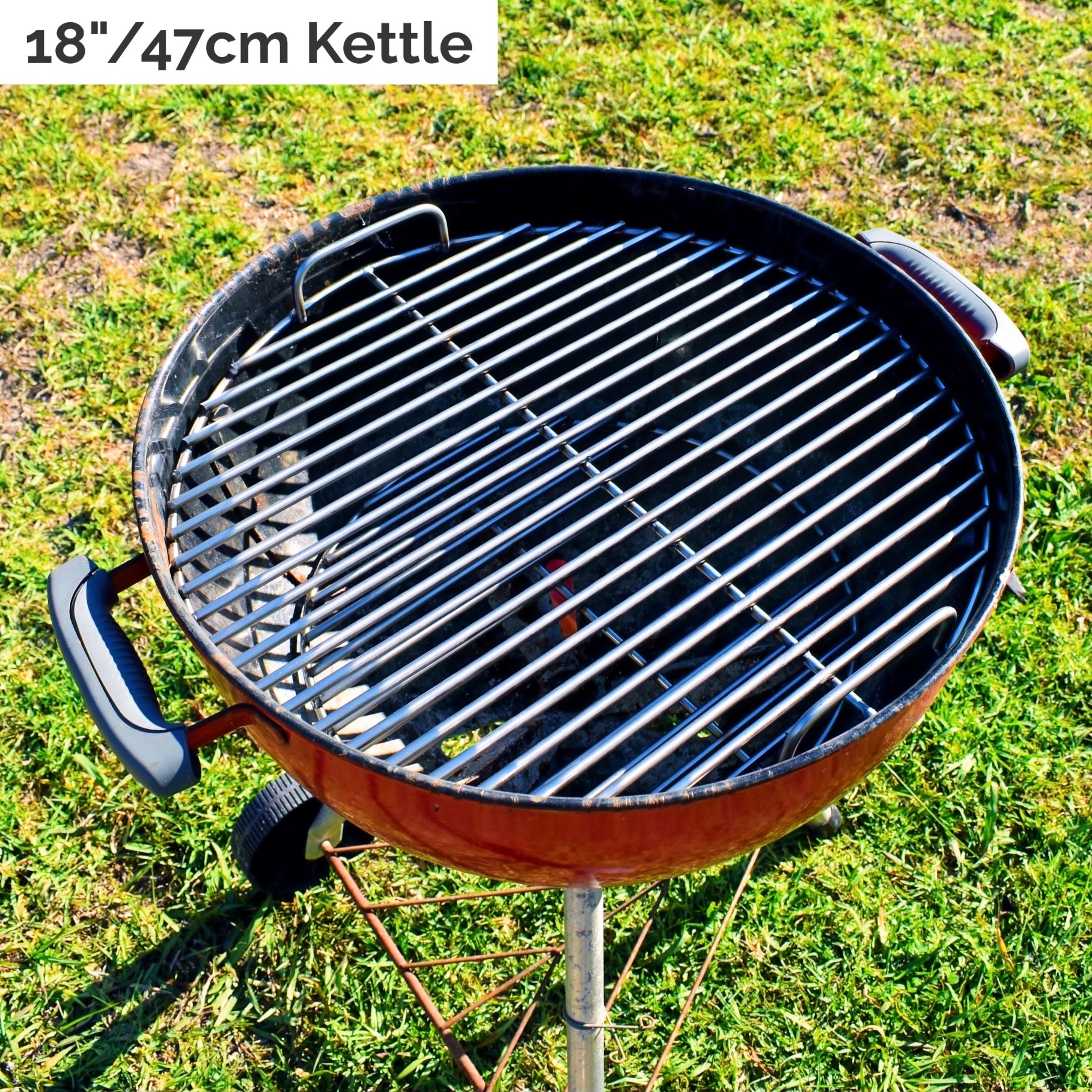 47cm grill grate fitted to a red weber kettle grass background