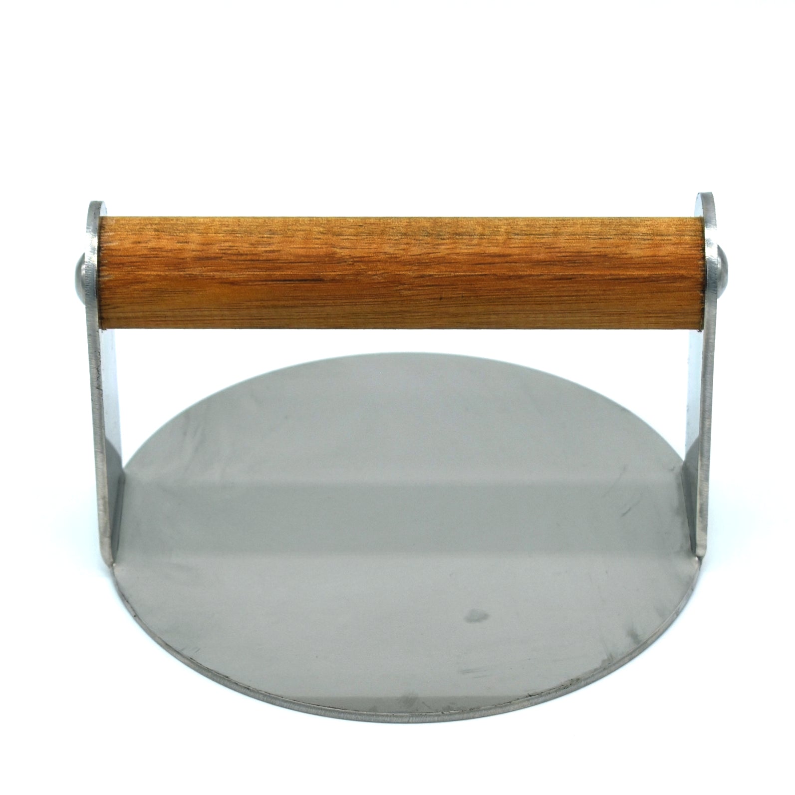 Stainless Burger Smasher No Logo hardwood handle front view white background