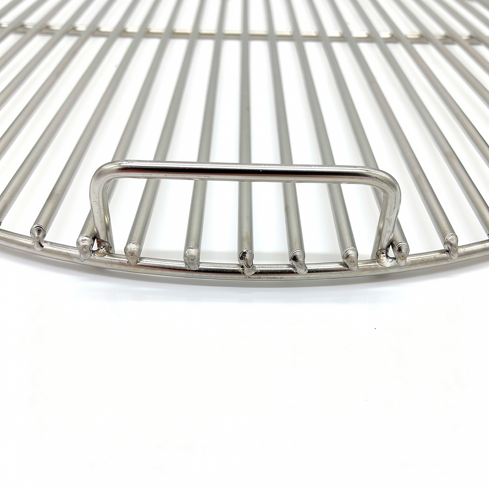 CLD Fabrication heavy duty stainless grill grate sitting inside 57cm Weber kettle BBQ – rust-free Weber replacement grate