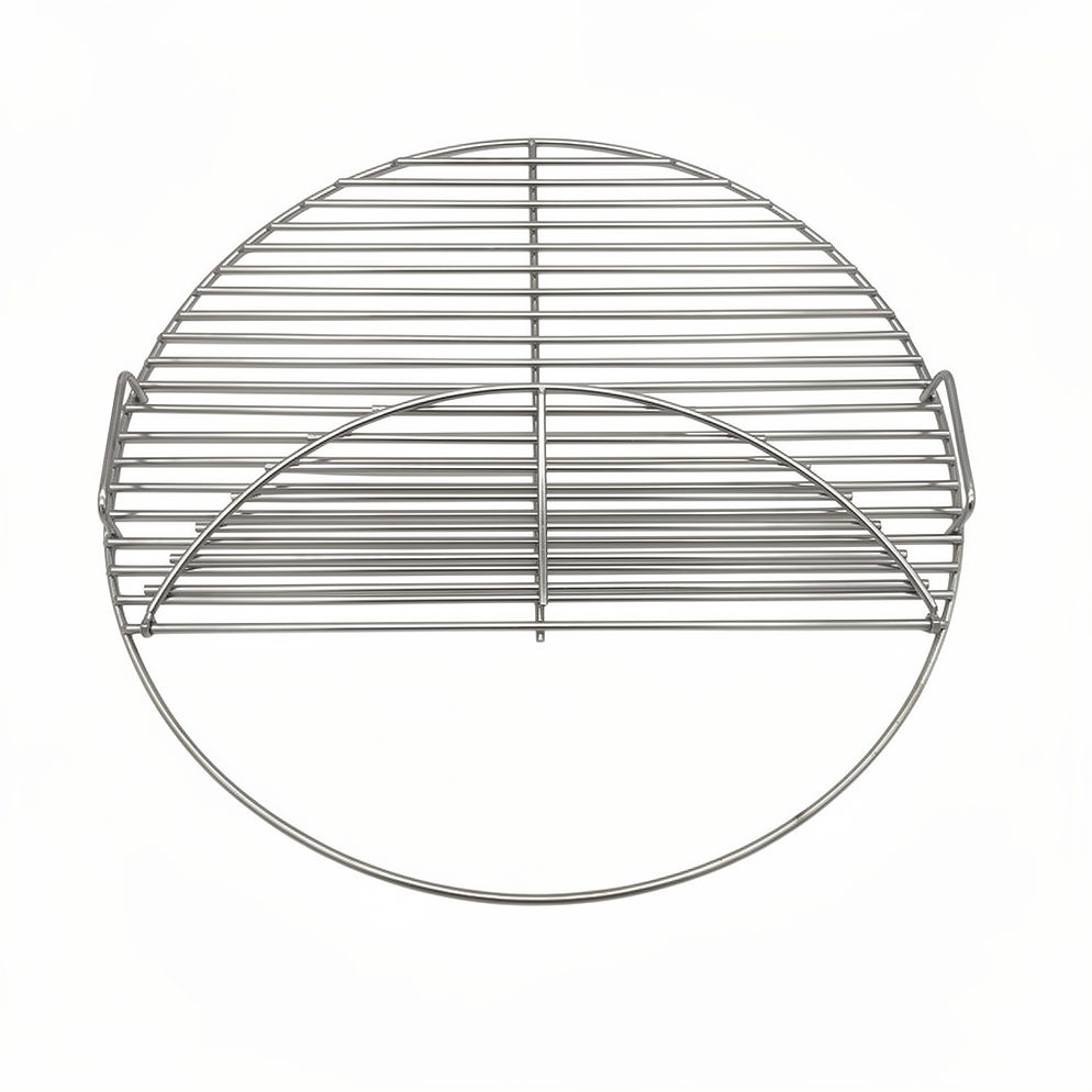CLD Fabrication 6mm 304-grade stainless steel BBQ grill grate for 57cm Weber kettle – top view hinge open