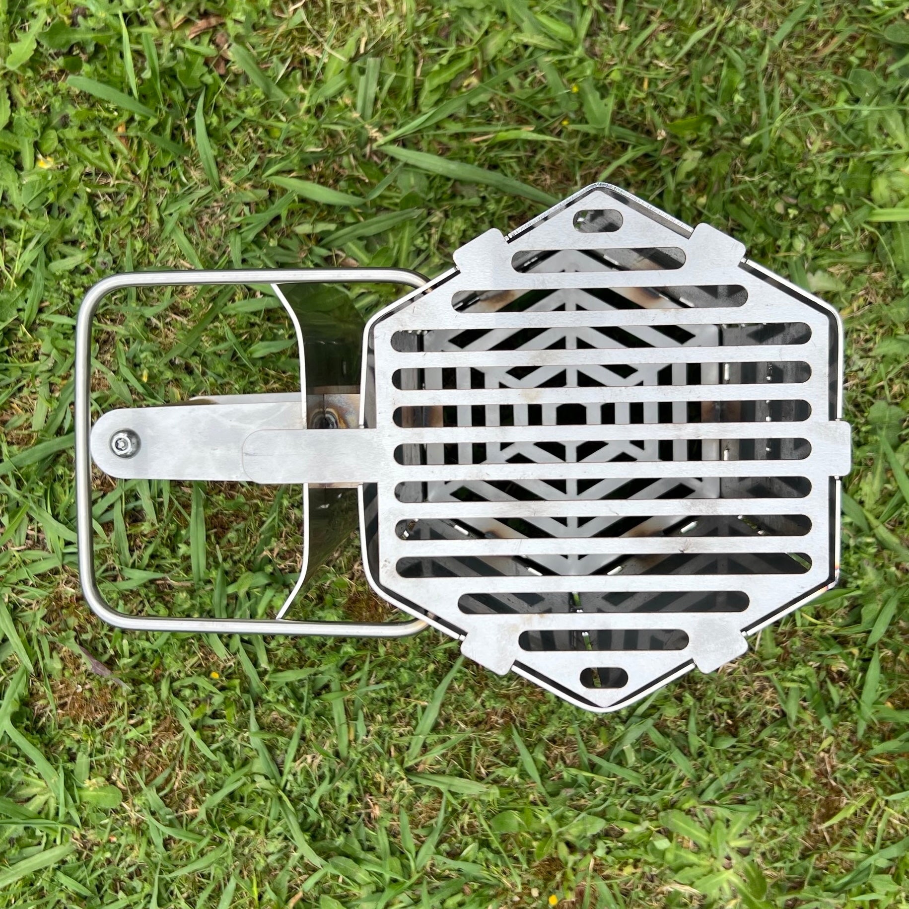 CLD Fabrication heavy duty 304SS charcoal chimney starter with optional stainless top grill installed