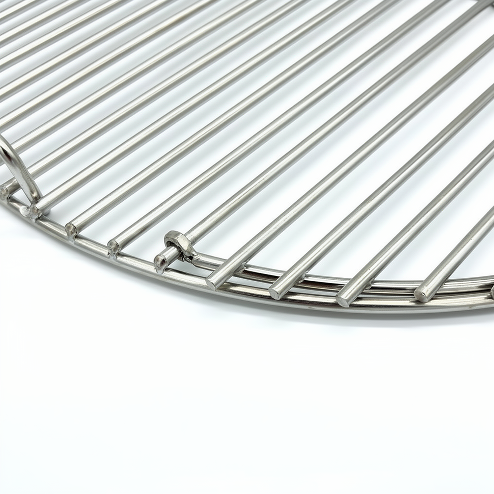 Side profile of 57cm stainless steel kettle grill grate showing 6mm rod thickness – premium Weber upgrade