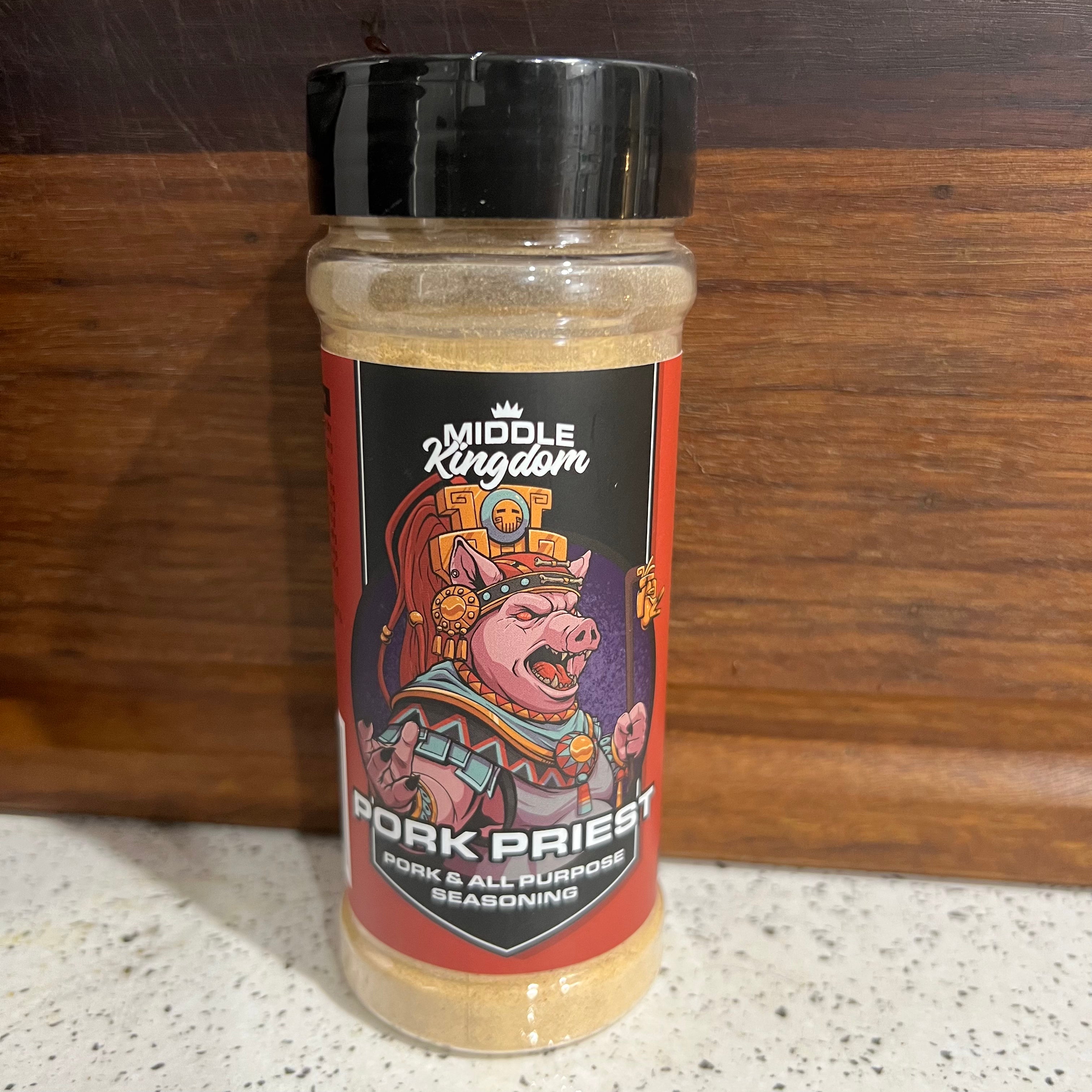 Middle Kingdom Pork Priest BBQ rub – award-winning competition pork seasoning by Firehouse Barbecue, front of pack