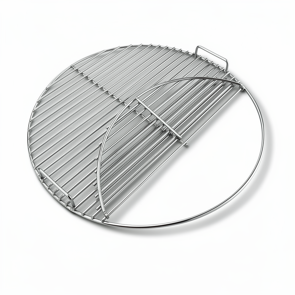 Heavy duty stainless steel 57cm Weber kettle replacement grill grate with large hinged opening – Hunsaker and HexGrate alternative in Australia