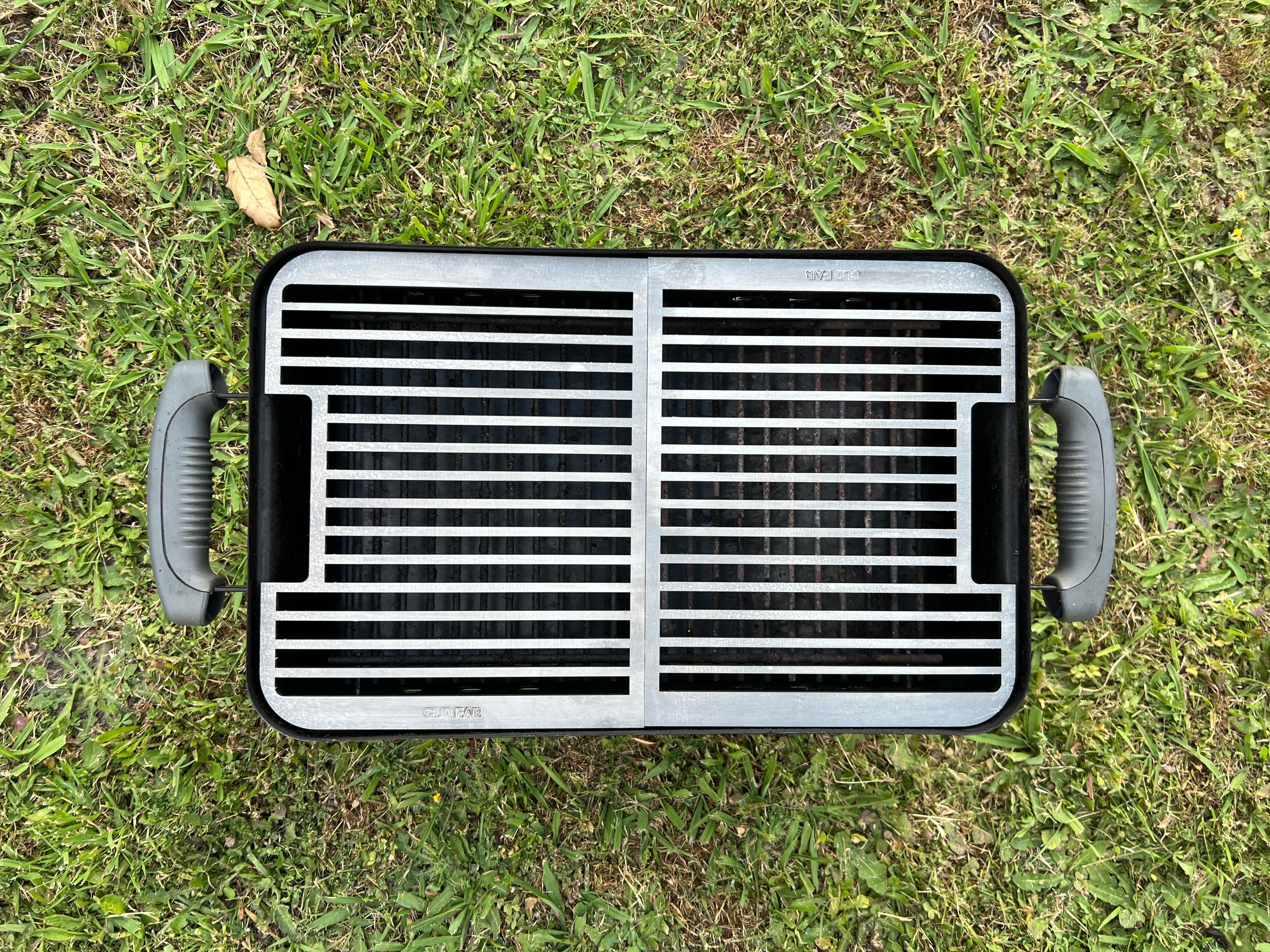 top view of both grill halves placed into a weber go anywhere