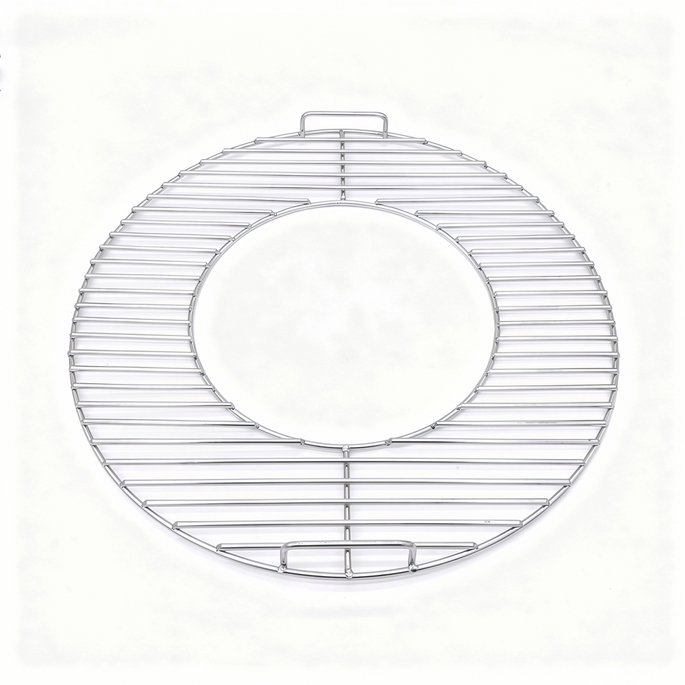 Top view of stainless steel 57cm kettle grill grate with removable centre section – HexGrate alternative available in Australia