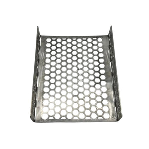 Brisket Mate Short Brisket Caddy – overhead view of perforated stainless steel hexagonal mesh base with raised side walls