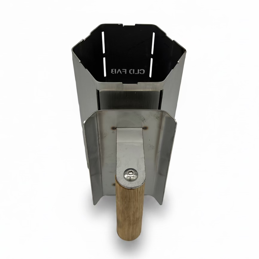  Heavy duty mini charcoal chimney starter – 1.6mm and 2mm 304 stainless steel, Tasmanian Oak handle